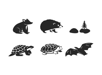 Cute hibernation animals icons featuring bear and hedgehog