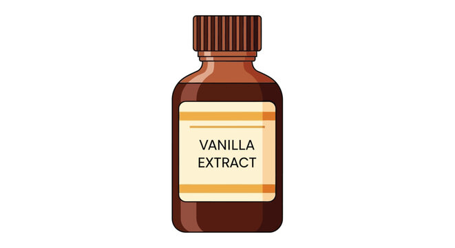 A brown glass bottle of vanilla extract with a white label