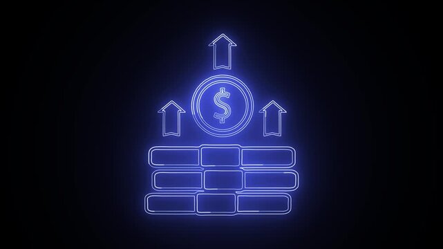 Neon Money Growth Concept Animation on Black Background.