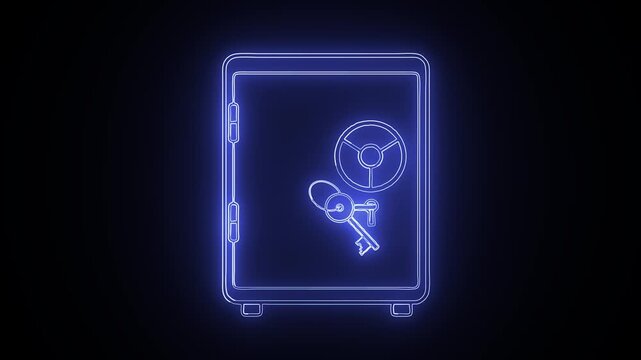 Neon Safe Box Animation Secure Storage Concept.