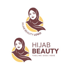 Hijab Beauty Logo Design with Woman Face Illustration