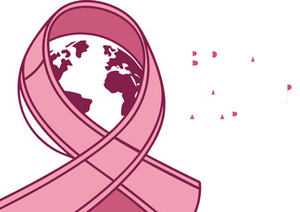 Global breast cancer awareness ribbon with earth world symbol