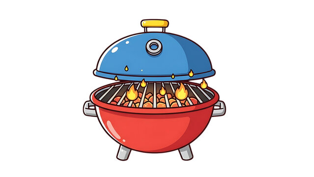 Cartoon style grill with flames isolated on transparent background