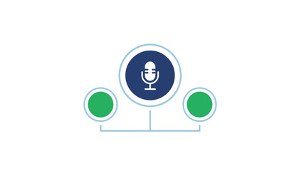 A graphic illustration of a microphone icon connected to two circular nodes
