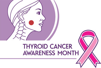 Thyroid cancer awareness month illustration with pink ribbon.