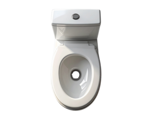 A top-down flat-lay perspective of a modern toilet bowl, clean oval opening and simpl