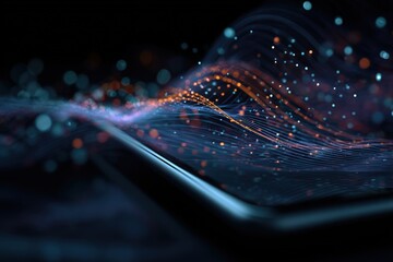 Digital Symphony: Data streams flow over a digital tablet, symbolizing the interconnectedness of modern technology. Evoking the essence of innovation and the boundless potential of connectivity. 