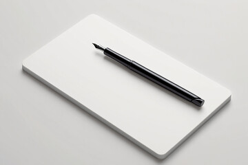 Black Fountain Pen on White Pad Elegant writing tool on white pad minimalist design home office equipment flat lay still life composition