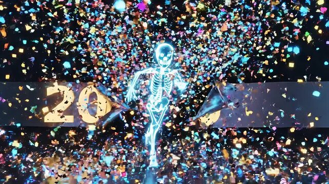 Neon Athlete Amidst Celebration: A vibrant, neon-outlined athlete sprints through a confetti-filled atmosphere, embodying dynamism and excitement.  Celebrating energy.