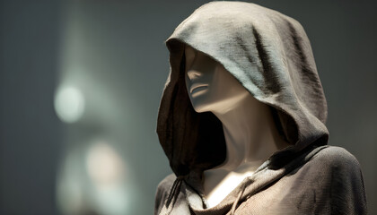 A hooded robe on a mannequin, great for fashion and costume ideas.