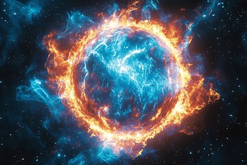 Fototapeta premium Planet wrapped in molten cosmic blaze high resolution picture