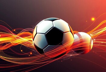 Abstract energetic lines forming a basketball, soccer ball, and baseball in a dynamic composition,   whimsical,  movement