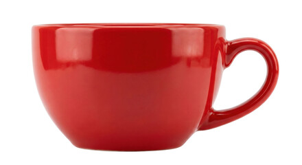 Glossy red ceramic soup mug with large handle