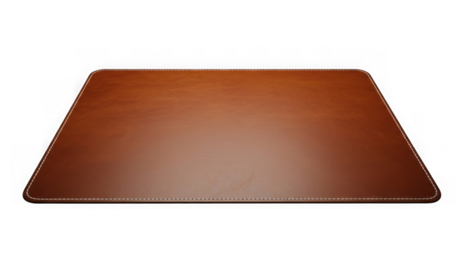 High-quality brown leather desk pad with white stitched edge