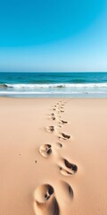 Footprints on a sandy beach leading towards the ocean,  exploration,  pattern