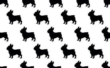 Black Dog Silhouette Seamless Pattern on White Background for Textile Design