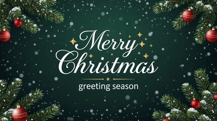 Elegant merry christmas greeting with festive ornaments and snowflakes