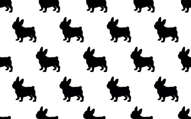 Seamless Pattern of French Bulldog Silhouettes on a White Background