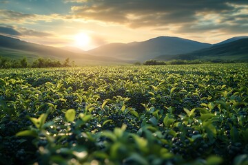 Wild berry fields under golden dawn high resolution picture