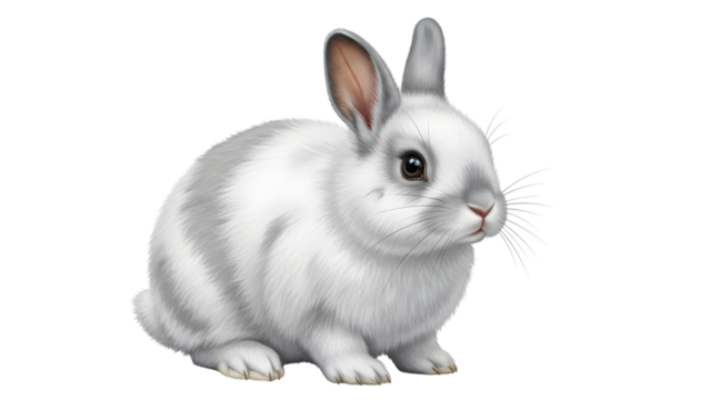Cute fluffy white and gray baby rabbit sitting, isolated on transparent background - Powered by Adobe