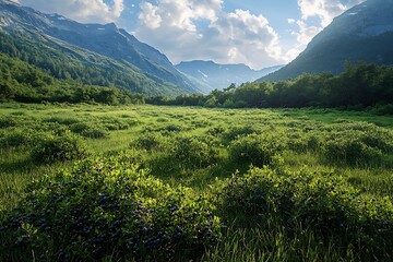 Wild blueberry carpet stretching toward horizon high resolution picture