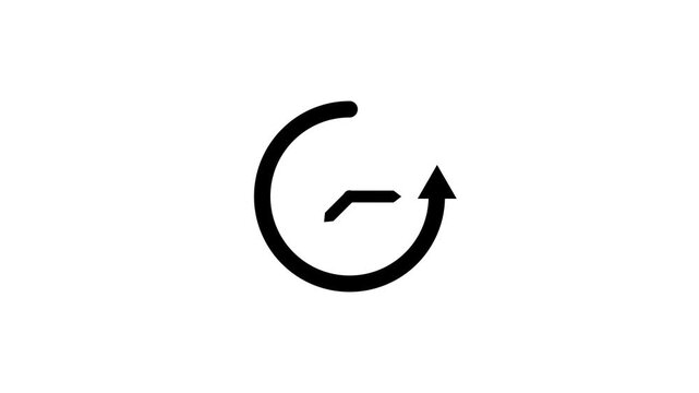 Simple black circular arrow or clock icon with a small line indicating a partial clock face on a white background