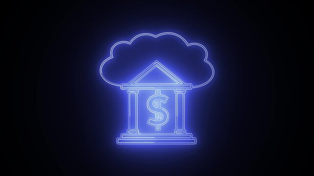 Cloud Banking Neon Sign Animation on Black Background.