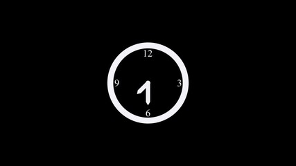 Minimalist white analog clock face with bold numbers on a plain black background representing time passing - Powered by Adobe