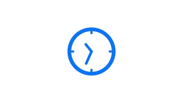 Simple blue clock icon with two hands indicating a specific time on a clean white background