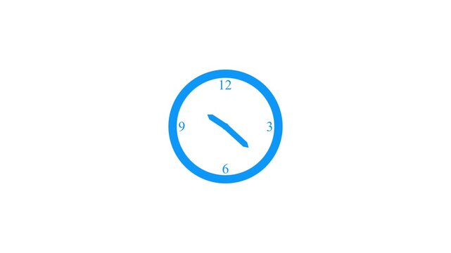 Simple blue clock face with white background showing approximately ten past one oclock