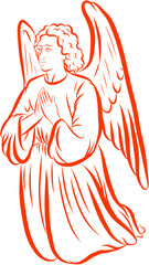 Doodle Angel with Wings Kneeling Before Jesus Christ