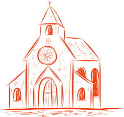 Doodle Hand-Drawn Simple Christian Church Building