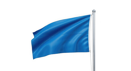 Blue flag waving gently on a metal pole, a blank slate isolated