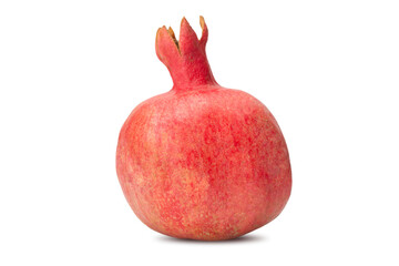 Fresh red pomegranate with a smooth surface and distinctive crown, perfect for autumn recipes
