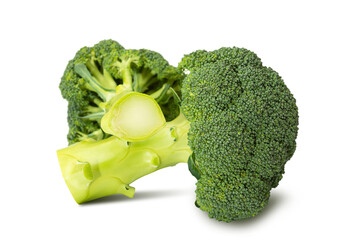 Fresh broccoli displayed on a white background showcasing its vibrant green color and healthy texture