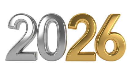 Celebrate a bright future with metallic 2026, perfect for New Year promotions and upcoming events
