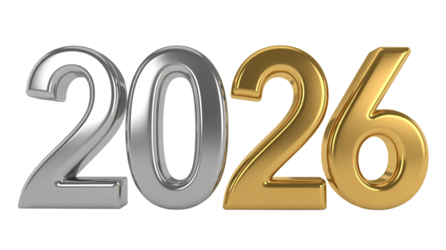 Celebrate a bright future with metallic 2026, perfect for New Year promotions and upcoming events
