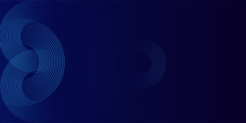 Circular abstract pattern with minimalist black lines on blue background. Abstract shiny circle lines. Futuristic technology concept. Eps10