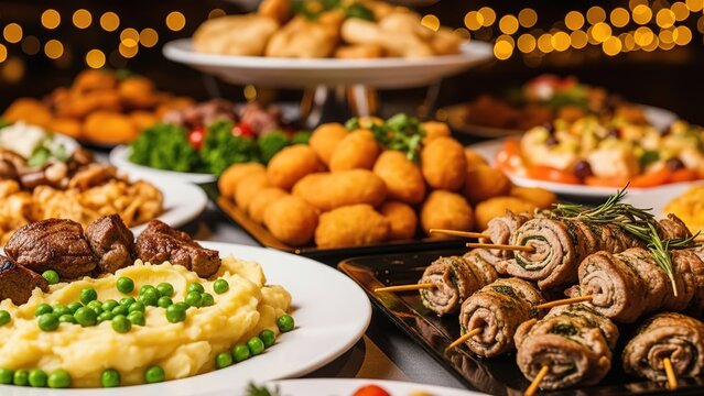 Exquisite Selection of Appetizers and Dishes on a Festive Buffet Table Catering Service Abundance of Choices