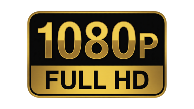 Full HD 1080p resolution golden badge for high definition video and display quality media promotion