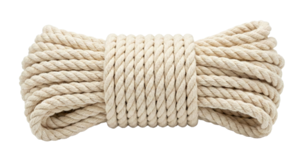 Coiled bundle of natural beige cotton rope