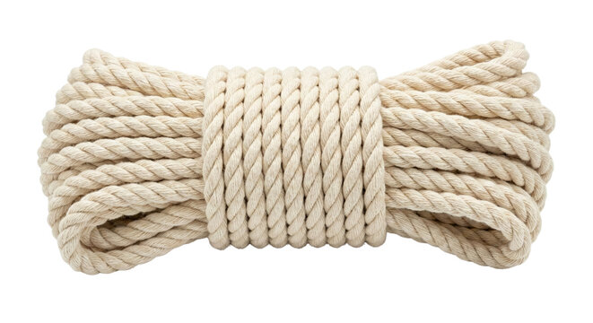 Coiled bundle of natural beige cotton rope