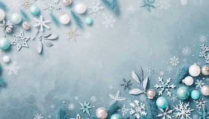 Winter wonderland celebration festive scene decorative elements snowy blue background aesthetic view holiday spirit and cheer