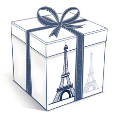 A minimal gift box design featuring an Eiffel Tower silhouette creating a charming Paris themed visual with elegant