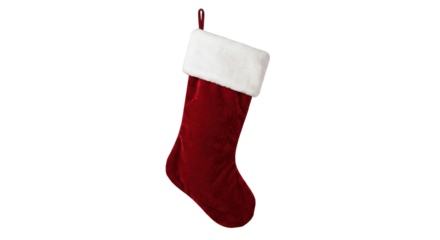 Red velvet Christmas stocking with white faux fur cuff