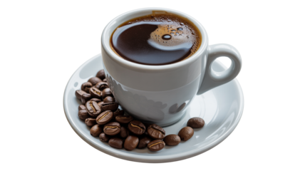 Start your day with rich black coffee and roasted beans, perfect for a morning pick me up