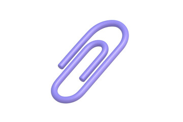 Paper clip of purple color isolated on white background. Office supplies. School accessories. Stationery item. 3d render