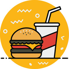 Print Classic Cheeseburger and Soda Fast Food Meal Icon Design Vector illustration