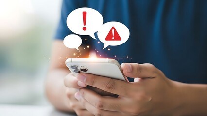 Person receiving warning notification alert on mobile phone