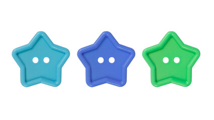 Three colorful star-shaped buttons in shades of blue and green, perfect for crafts and sewing projects